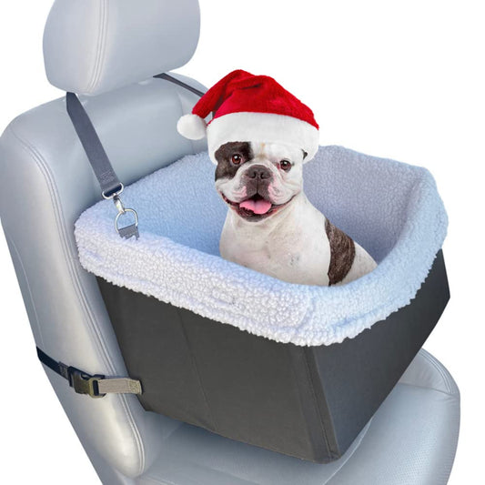Large Dog Car Seat for Small to Medium Dogs- Grey Dog Booster Seat - Washable and Adjustable Pet Travel Carrier Bed- Includes Safety Seat Belt Tether for Dogs Puppies and Pets up to 30 lbs