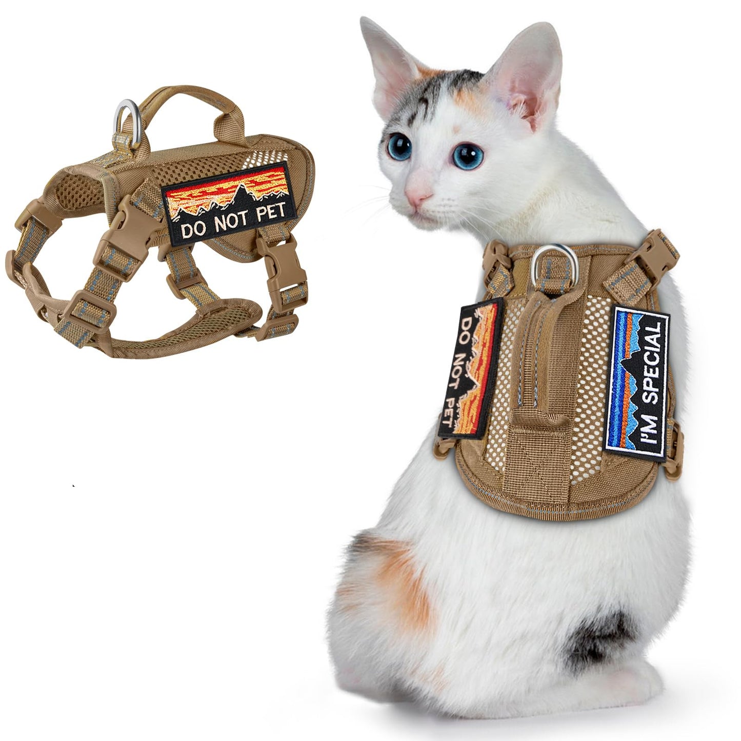 Large Tactical Cat Harness Breathable Mesh Cat Walking Harness for Adult Fat Cats with Handle & Patches Adjustable Reflective Cat Vest Easy to Control