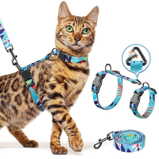 Cat Harness and Leash Set Collars [3 in 1 Lightweight & Adjustable] Escape Proof Cat Harness Safe Kitten Harness for Large Cats Soft Comfortable Easy to Wear Walking Outdoor Travel