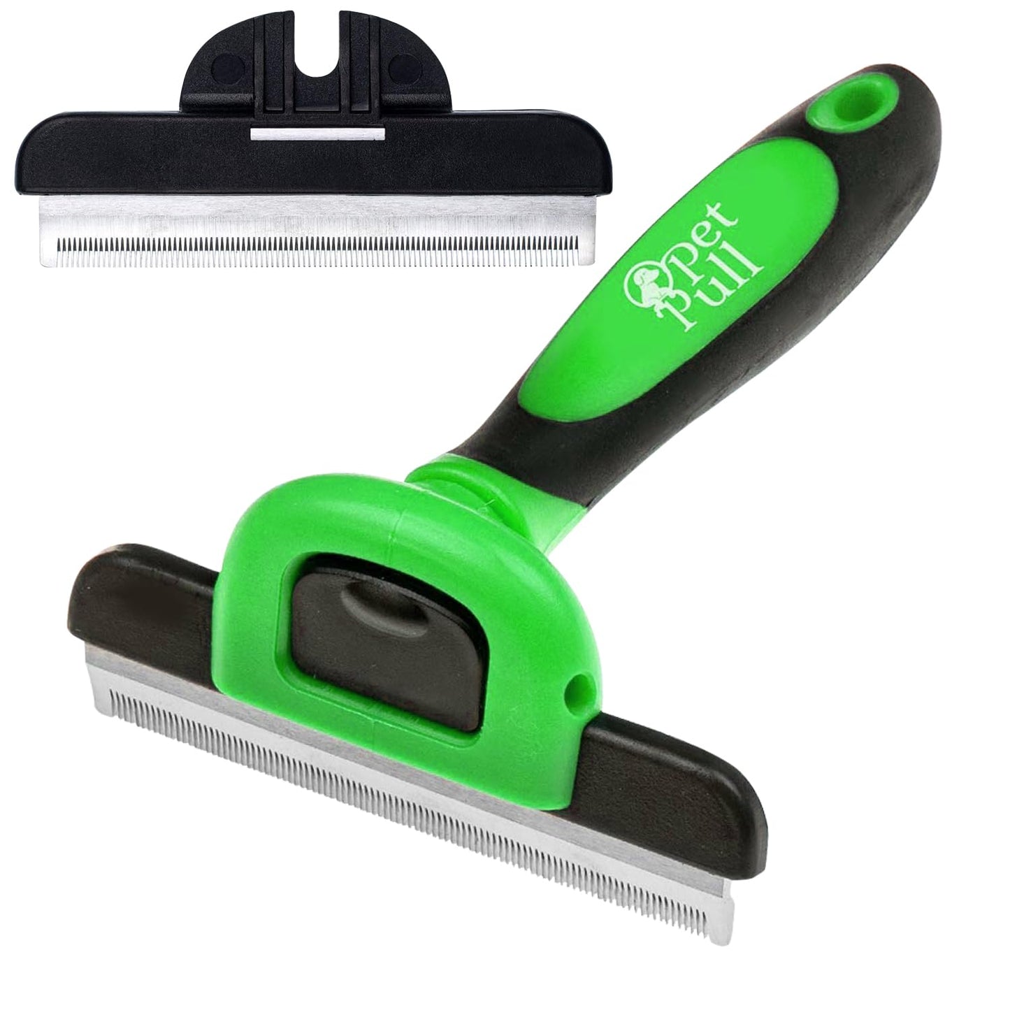PET PULL Pet Deshedding Tool Cleaning Brush - Green - For Dogs & Cats - Hair Removal Tool - Stainless Steel Knot Detangler Comb - 95% Shedding Reduce