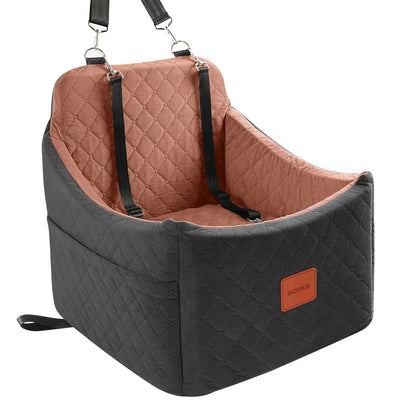 INDYBUD Dog Booster Car Seat for Dogs Up to 35lbs Safety Pet Car Seats with Seatbelt ChannelUltra Soft Fabric with Memory Foam Puppy Car SeatWashable and Detachable(Black/Brown Medium)