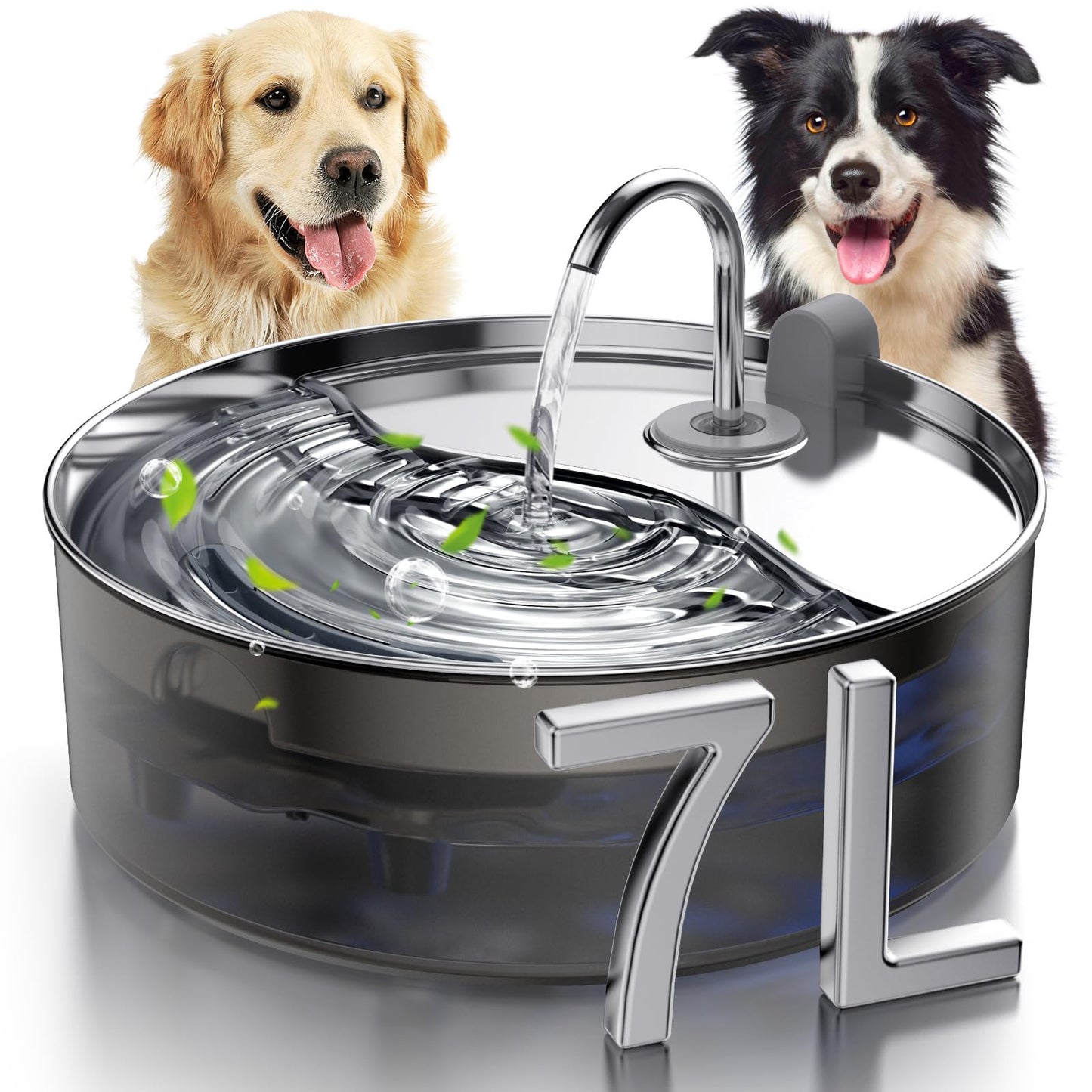 Smartoo Dog Water Fountain for Large Dogs 7L/236oz/1.8Gal Pet Water Fountain with Stainless Steel Water Tray & Faucet Automatic Dog Water Dispenser with Ultra-Quiet Pump Multi-Filtration System