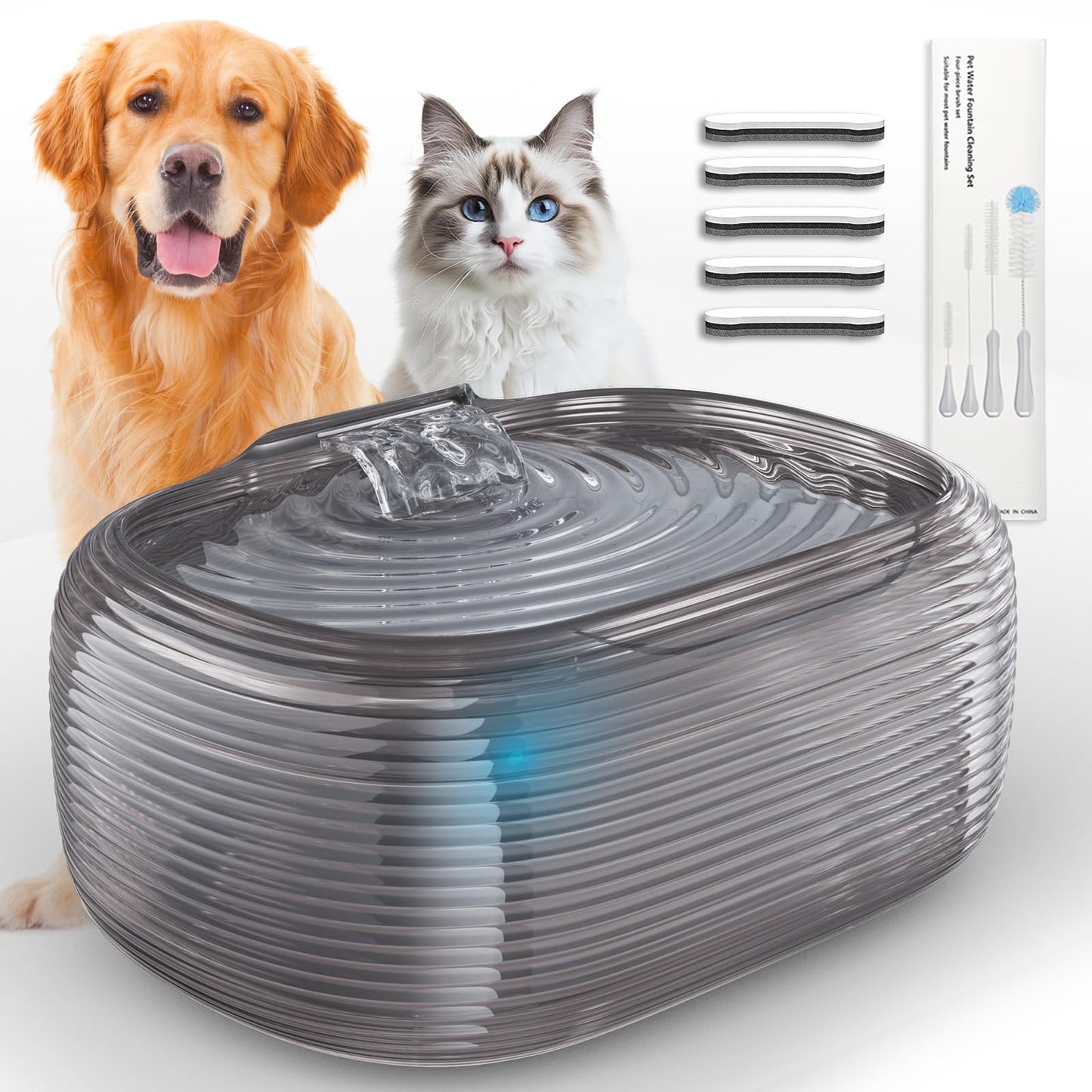 JMICOW 10L/2.6Gal/338oz Dog Water Fountain for Large Dogs Dog Fountain Water Bowl Pet Water Fountain with 5 Replacement Filters and 4 Cleaning Brushes (Black)