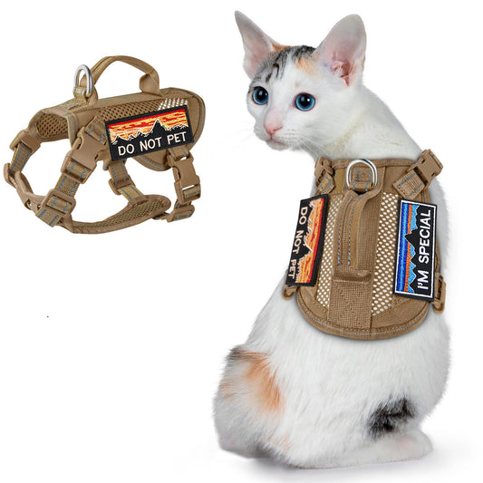 Large Tactical Cat Harness Breathable Mesh Cat Walking Harness for Adult Fat Cats with Handle & Patches Adjustable Reflective Cat Vest Easy to Control